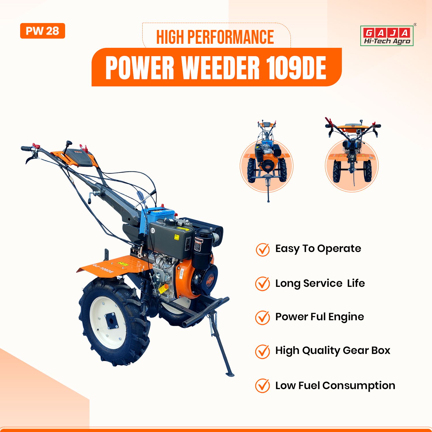GJ-109DE-Gaja Power Weeder Heavy Duty Diesel Tiller